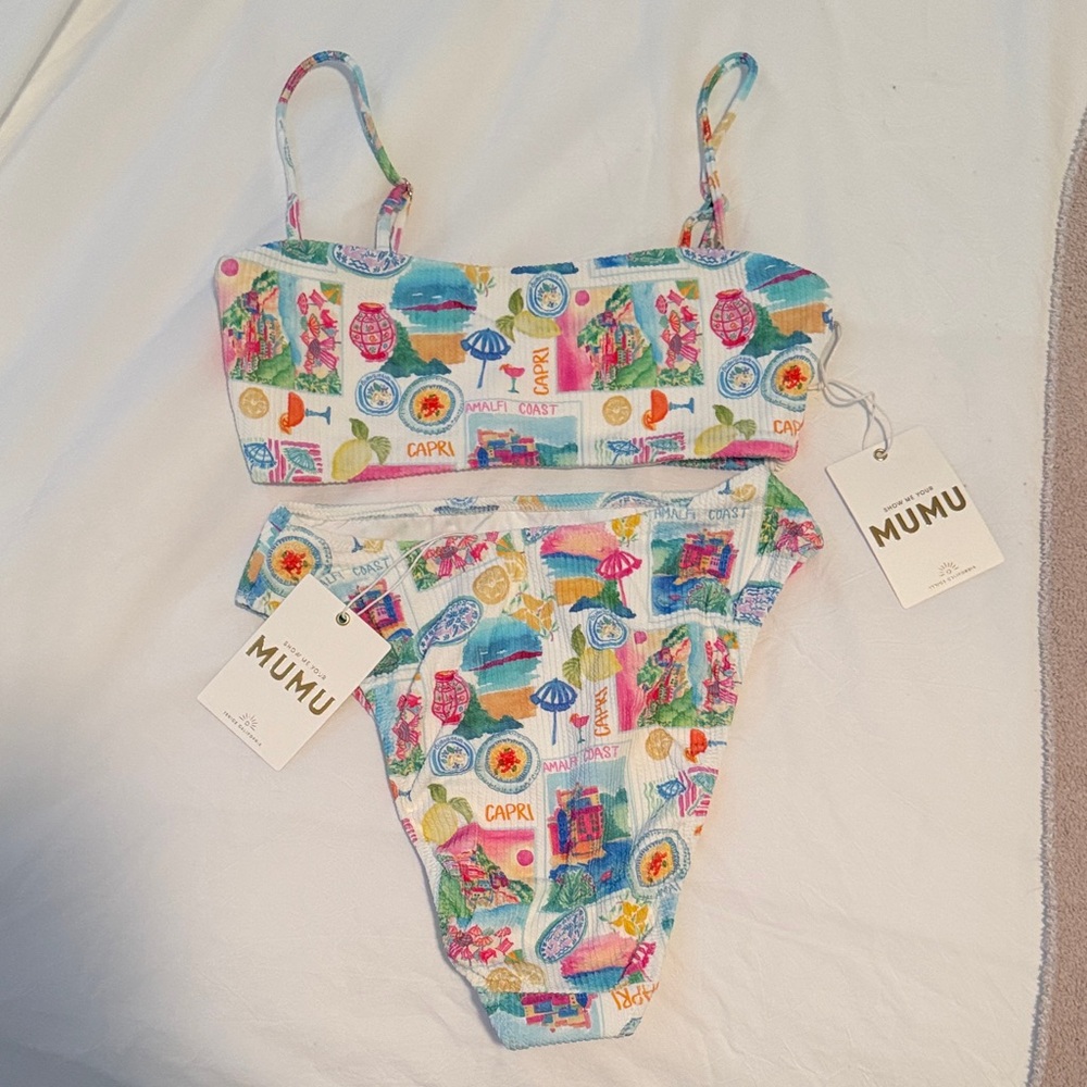 Show Me Your MuMu Multicolor Capri Print Ribbed Bikini Set
